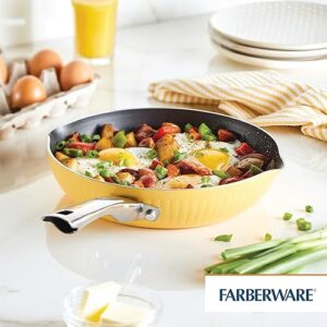 Farberware Style Nonstick Cookware Frying Pan/Skillet with Pour Spouts, Dishwasher Safe, 10 Inch - Yellow