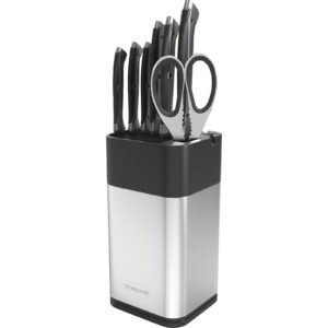 yiyobeatfo knife block holder,universal knife block without knives, space saving knife storage and protect blades, unique modern design with knife sharpener and scissor slot.