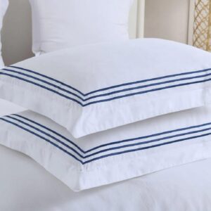 Royal Tradition 3pc Percale Duvet Cover Set (Full/Queen, Navy) Adeline Embroidered Comforter Cover with Pillow Shams