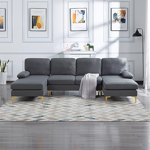 OMMGG 107.9” U Shaped Sectional Sofa with Double Extra Wide Chaise, Seat Cushions & Removable Back, for Living Room, Office, Apartment