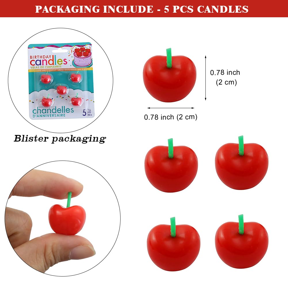 5 Pcs Cherry Shaped Birthday Candles, Cute Fruit Shaped Candles, Cherry Cake Decorations Cake Cupcake Topper for Birthday Party Wedding Supplies