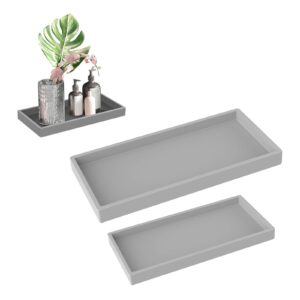 countertop and vanity tray, 2 pack (9.7" and 11.9") bathroom vanity tray, soap dispenser tray for bathroom countertop, shatterproof durable rectangle bathroom tray, grey bathroom tray