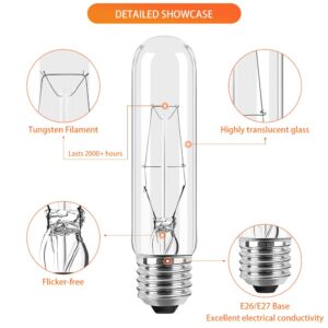 Usoway 40 Watt T10 Clear Tubular Incandescent Light Bulb, E26 Medium Base,2700K Soft White,280 Lumens,Showcase lamp. (6)