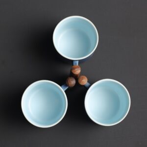 CLASGLAZ 2.5oz Ceramic Espresso Cups with Wooden Handle, Small Coffee Cups Double Shot Espresso Cups Set of 4