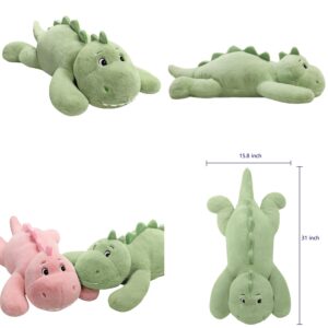 XMV 31 inch 5 lbs Dinosaur Weighted Stuffed Animals, Large Weighted Plush Animal, Cute Plush Toy Pillow, Soft Dino Plushie Gifts for Adults, Kids, Boys and Girls (Green)