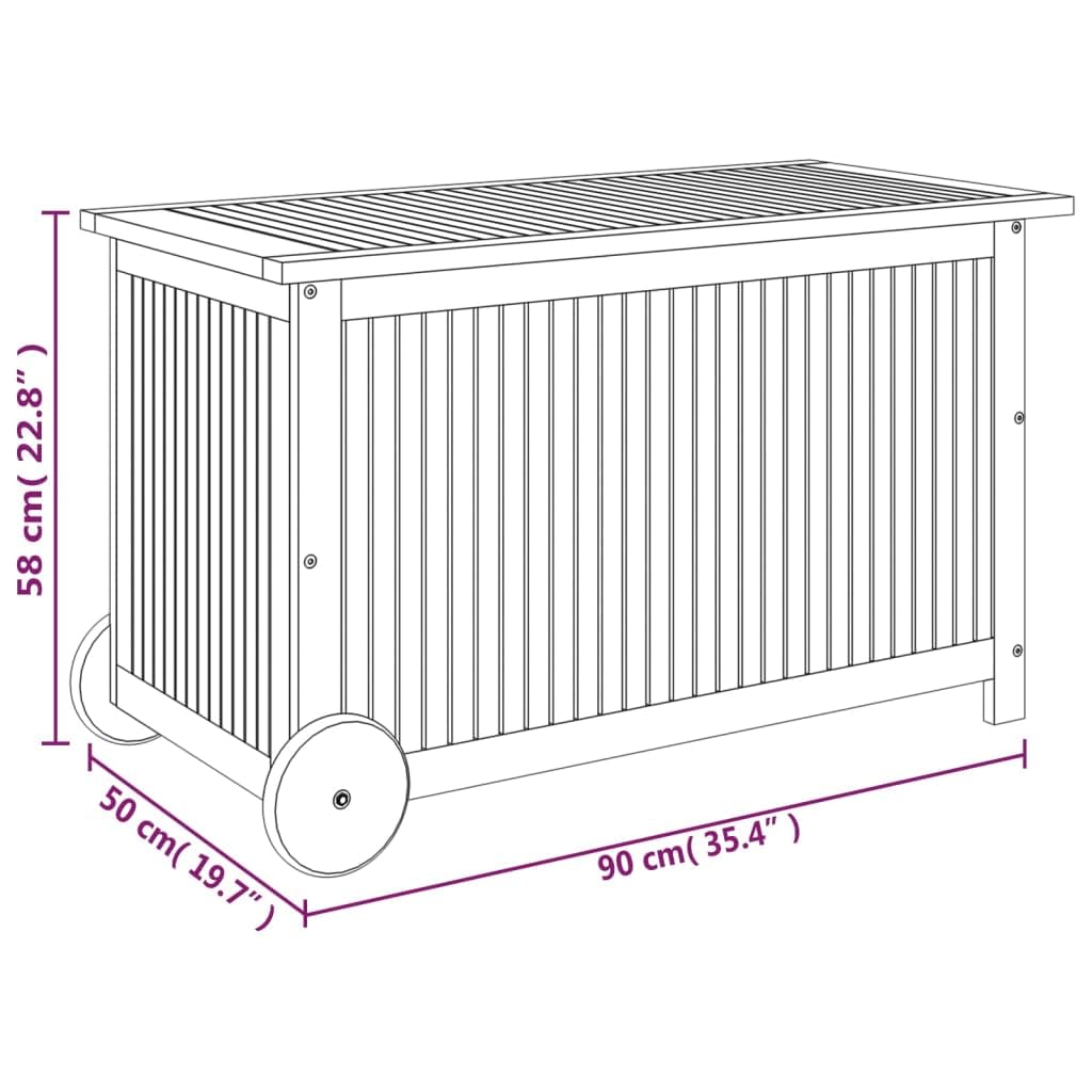 loibinfen Outdoor Storage Box with Wheels, Wooden Patio Deck Box, Outdoor Cushion Storage Container Bin Chest for Patio Cushions, Outdoor Gardening Tools, 35.4"x19.7"x22.8" Solid Wood Acacia -AA