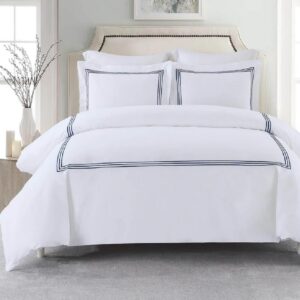 royal tradition 3pc percale duvet cover set (full/queen, navy) adeline embroidered comforter cover with pillow shams