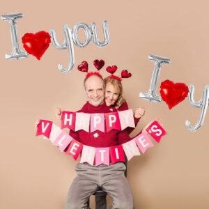 I Love You Balloons, 2 PCS Red and Silver I Love U Banner Foil Letter Balloon for Valentines Day Party Engagement Anniversary Wedding Decor Supplies