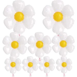 9 pieces large daisy flower balloons set - 3 sizes white flower shaped aluminum foil balloon for daisy birthday decorations, baby shower, wedding, groovy boho daisy party supplies