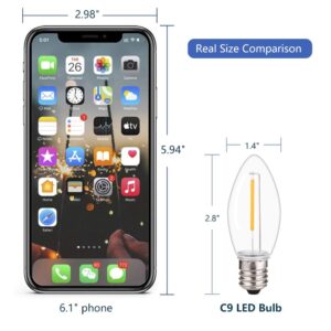 BORT 50 Pack C9 LED Replacement Light Bulb, C9 LED Bulbs for Christmas Outdoor String Lights, E17 Intermediate Base, Clear Plastic Commercial Grade Holiday Bulbs 2700K