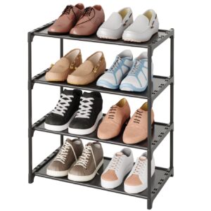 tauehr 4-tier small shoe rack,stackable kids shoe organizer storage,narrow shoe shelf for closet,entryway and hallway -17.4" w x 11.4" d x 22.5" h (black)