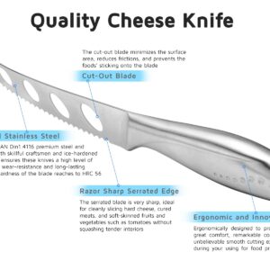 WELLSTAR Cheese Knife, Serrated Tomato Knife 5 Inch Sharp High Carbon Stainless Steel Blade for Cutting All Cheese Types – Silver