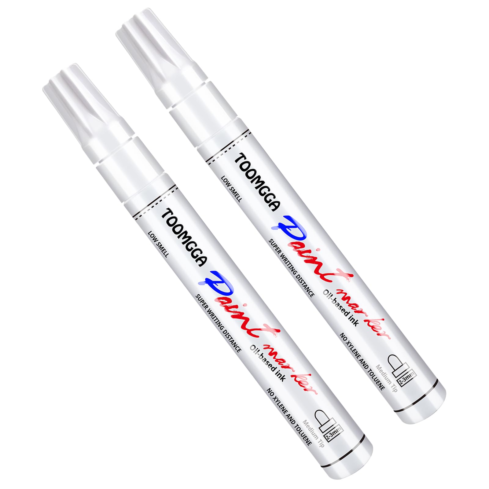 White Paint Pens Permanent Paint Markers - 2 Pack Oil Based Marking Pens, Medium Point, Quick Drying and Waterproof Paint Pens for Rock Painting Car Tyre Metal, Plastic, Canvas, Wood, Glass