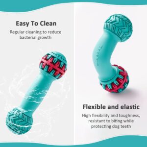 La La Pet®Dumbbell Shaped Dog Chew Toy Natural Rubber Dog Teeth Cleaning Toy Dog Treat Dispensing Toy Dog Oral Chew Toy for Small Medium Large Dogs Red Blue, M