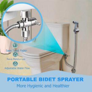 Handheld Bidet Sprayer for Toilet: Premium Stainless Steel Cloth Diaper Sprayer Set, Upgraded Jet Sprayer for Toilet w/Leakproof Hose, High Pressure Bathroom Bidet Sprayer Set Muslim Shower (Silver)