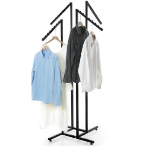 barydat 4 way clothing rack heavy duty retail clothing display rack with 18 inch slanted arms square tubing 48-72 inch adjustable clothes stand for boutique garment shirt hanger, 32 x 32 inch