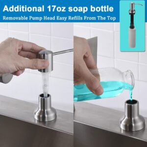 Kitchen Soap Dispenser Countertop Soap Dispenser for Kitchen Sink Built in Sink Soap Dispenser Top Fill Deck Mount Dispenser with 47" Tube Large Capacity 17 OZ Bottle