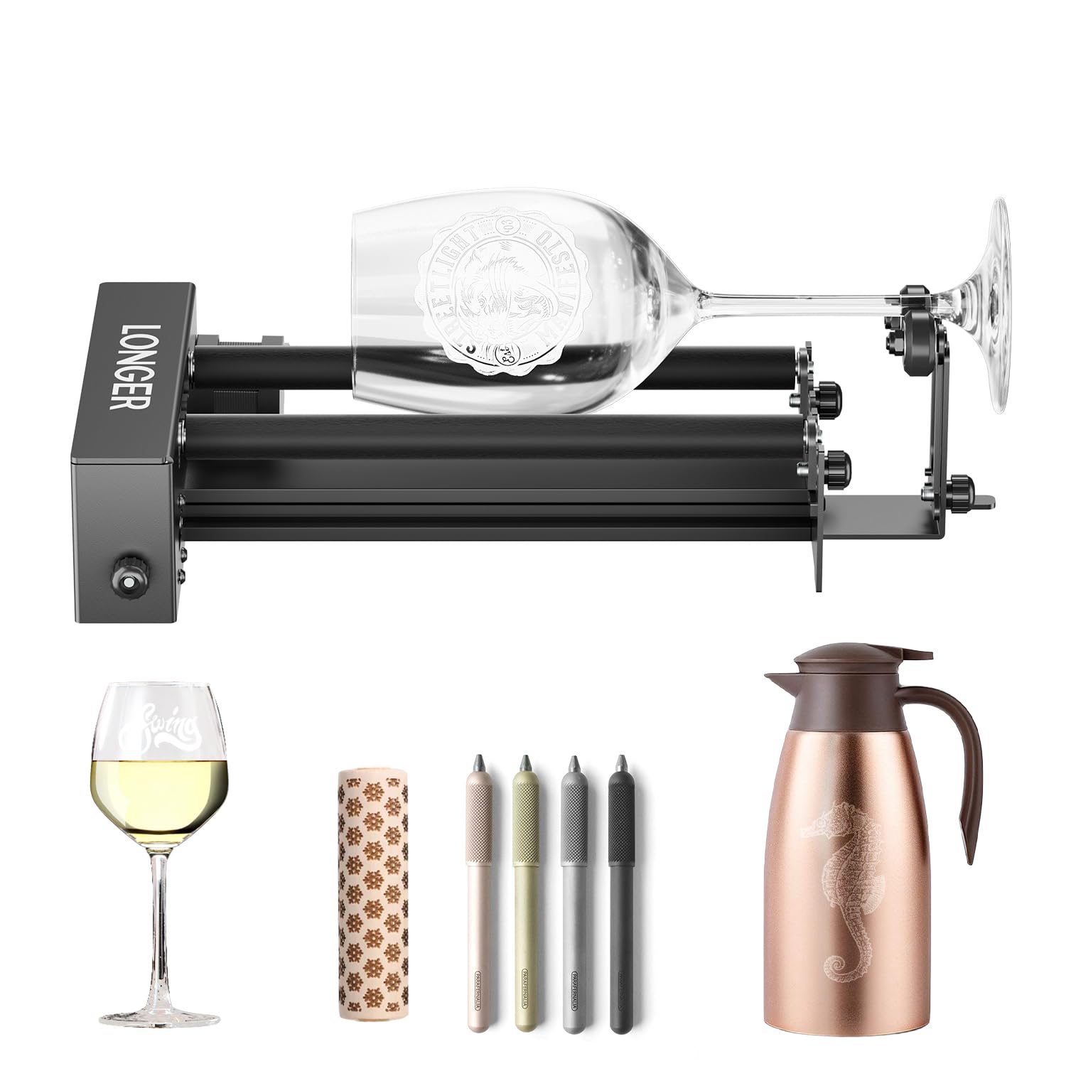 Longer Laser Engraver Rotary Roller with Bracket, Y-Axis Rotary Roller 360° Rotation for Laser Engraver Engraving Cylindrical Objects Tumblers Cans Cups Bottles, Compatible with 99% of Laser Engraver