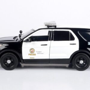 2015 Police Interceptor Utility Black and White Los Angeles Police Department (LAPD) with Flashing Light Bar and Front and Rear Lights and Sounds 1/24 Diecast Model Car by Motormax 79540