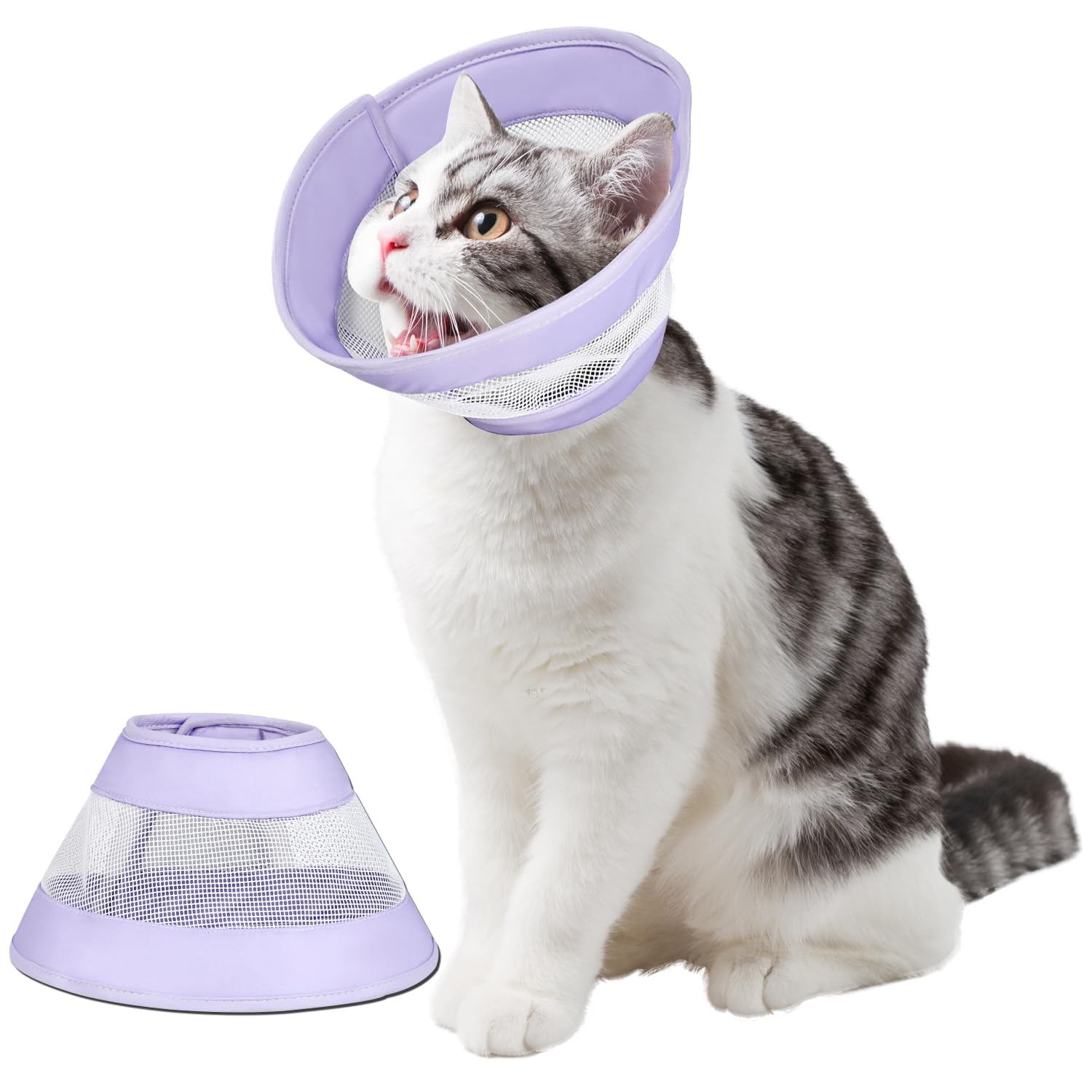 QIYADIN Soft Cat Cone, Adjustable Cat Recovery Collar After Surgery, Breathable E-Collar for Cats and Dogs, Pet Elizabethan Collar to Stop Licking and Scratching Wounds