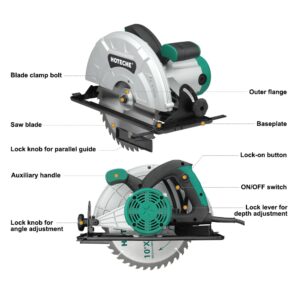 Hoteche 10-Inch Circular Saw 15A Compact Portable Table Saw with Saw Blade for Desktop Use