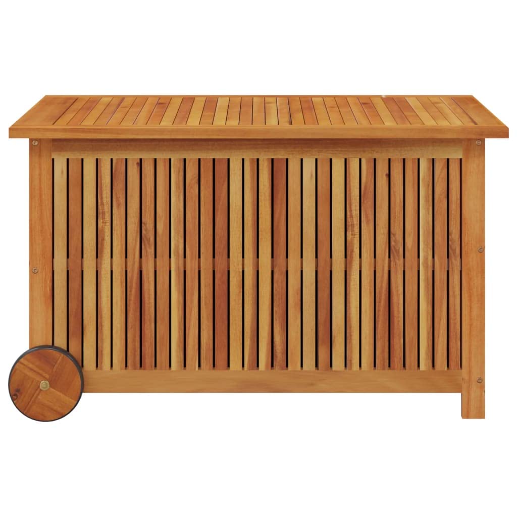 loibinfen Outdoor Storage Box with Wheels, Wooden Patio Deck Box, Outdoor Cushion Storage Container Bin Chest for Patio Cushions, Outdoor Gardening Tools, 35.4"x19.7"x22.8" Solid Wood Acacia -AA