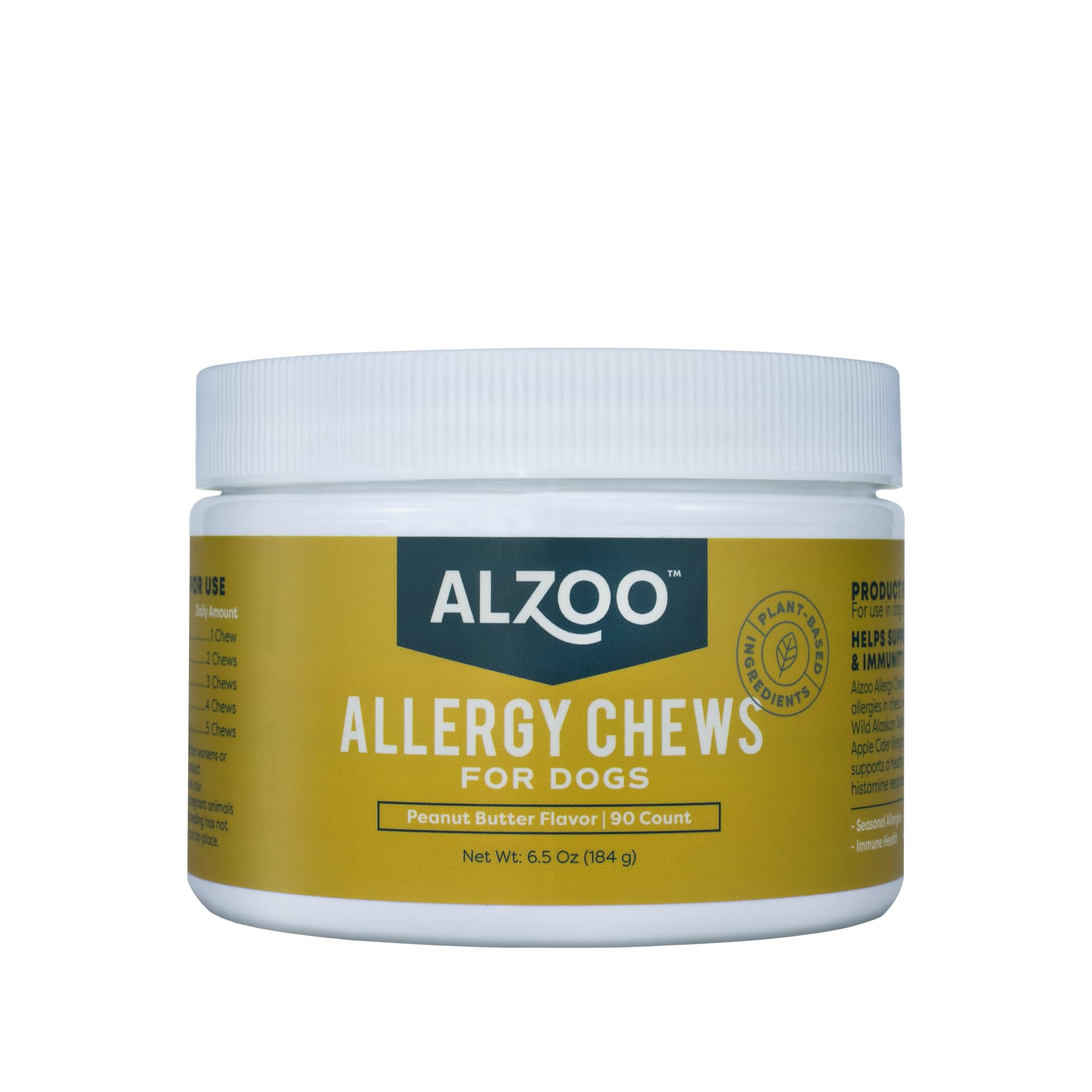 ALZOO Allergy Chews for Dogs, 100% Plant-Based Active Ingredients, Peanut Butter Flavor, 90 Count