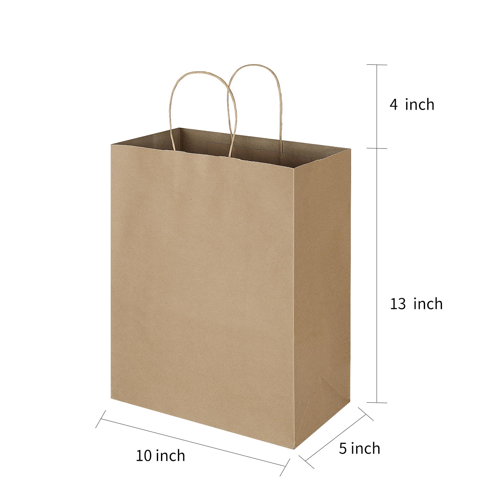 Oikss 100 Pack 10x5x13 Plain Natural Brown Kraft Paper Bags with Handles Bulk for Birthday Party Favors Grocery Retail Shopping Business Goody Recycled Craft Gift Bags (Large Size, 100 Count)