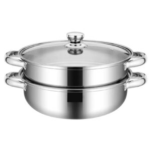 steamer pot for cooking 4 quart steamer pot 2-tier multipurpose 18/8 stainless steel steam pot cookware with lid for vegetable, noodles, pasta, food