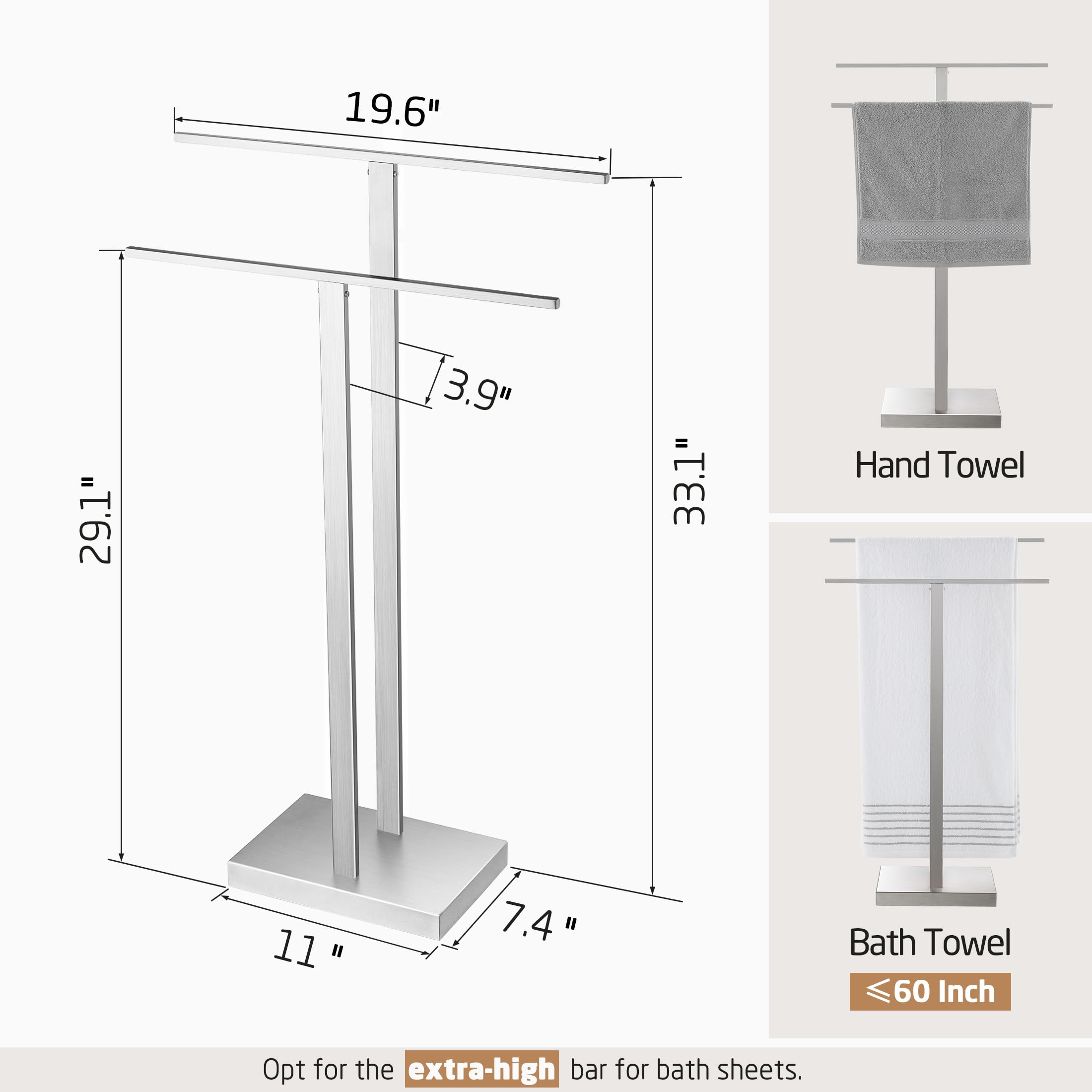 KES Freestanding Towel Rack for Bathroom, Floor Towel Racks for Bathroom with Weighted Base 2-Tier, Double Bath Towel Holder 18/8 Stainless Steel Brushed Finish, BTH231-2