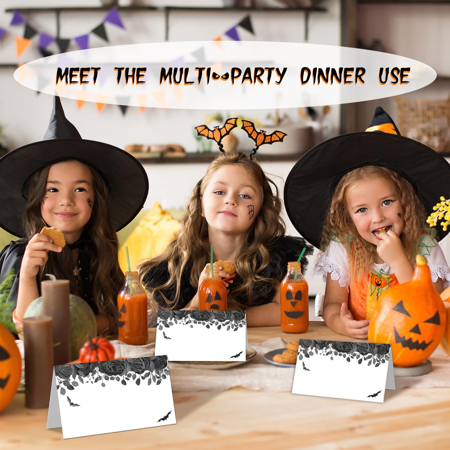 Halloween Tent Labels Seating Table Place Cards Editable location Cards Collapsible Dinner Party Decoration Cards, Halloween Thanksgiving Party Decorations, Set of 25, Easy Folding - FS132