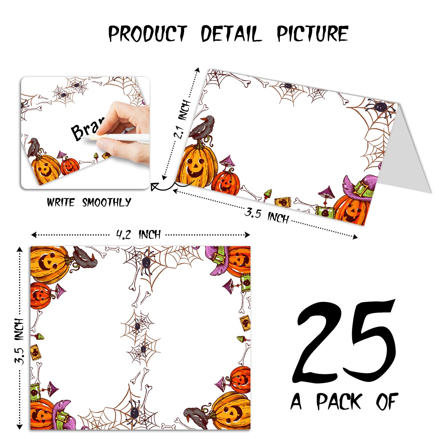 Halloween Tent Labels Seating Table Place Cards Editable location Cards Collapsible Dinner Party Decoration Cards, Halloween Thanksgiving Party Decorations, Set of 25, Easy Folding - FS140