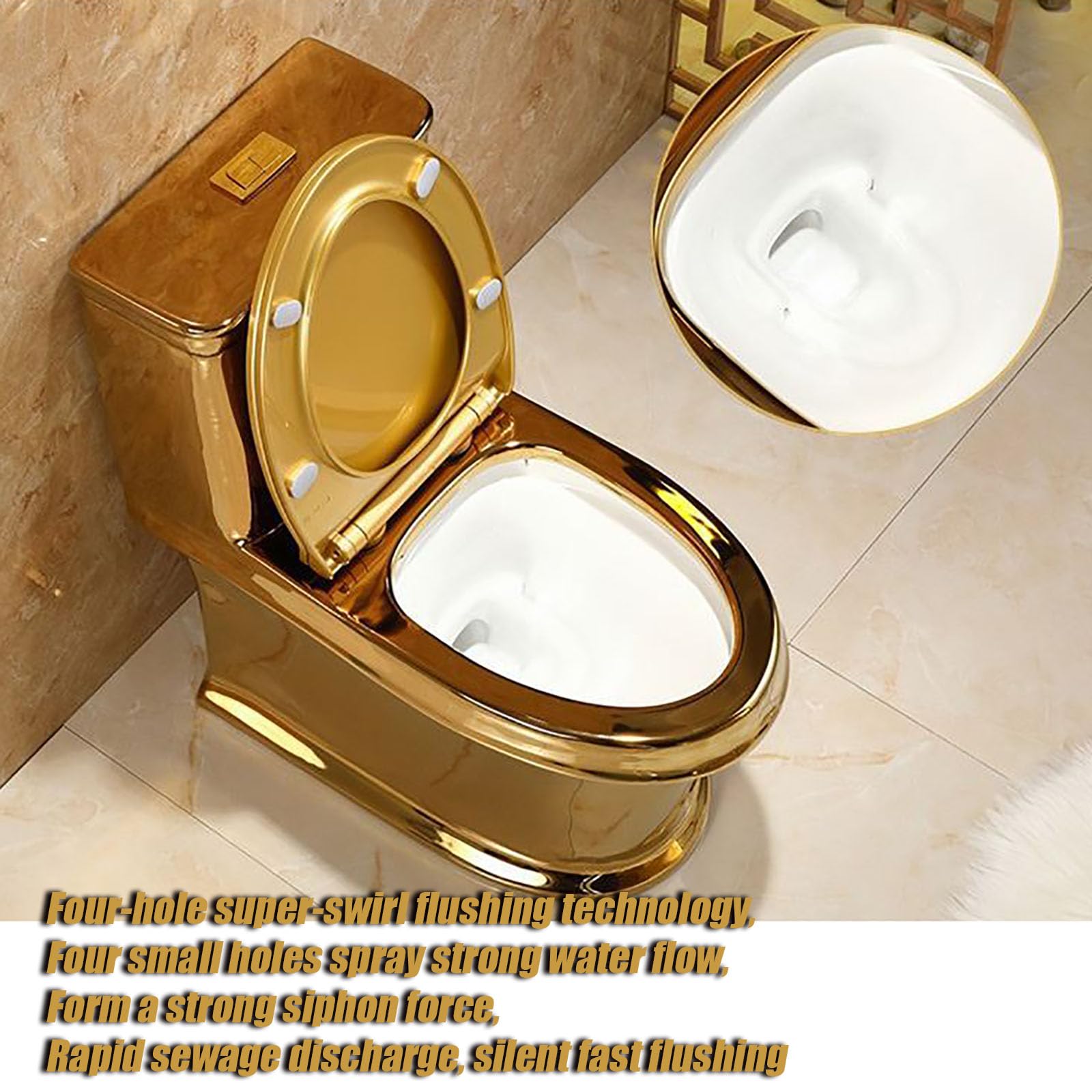 Modern Bidet Toilet One Piece Toilet, Bidet Golden Toilet Quiet Super Whirlpool, Household Creative Ceramic Toilet Gold Toilet for Hotel/Bathroom 70x60x38cm/27.6x23.6x15in A