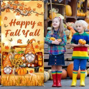 Fall Decorations - Happy Fall Y'all Door Cover Fall Thanksgiving Door Banner Thanksgiving Dwarf Pumpkin Banner Photo Background for Happy Fall Y'all Harvest Party Supplies,Autumn Decorations