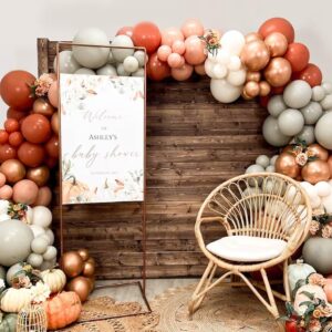 Little Pumpkin Balloon Garland Kit With 140pcs 18/10/5inch Dusty Gary Orange Rose Gold Nude Latex Balloons with for Boho Fall Thanksgiving Autumn Birthday Baby Shower Party Decorations(Orange)