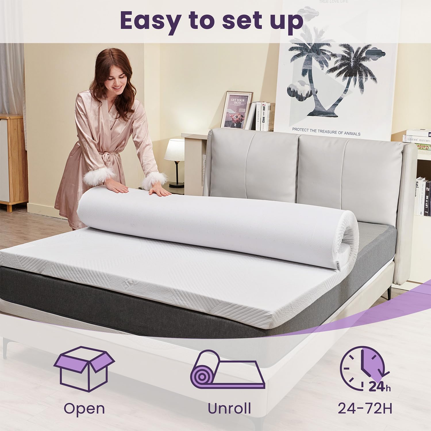 BDEUS 2 Inch Cooling Gel Memory Foam Mattress Topper, Ventilated High Density Pad for Pressure Relief, Bed Topper with Removable Cooling Touch Soft Cover, Queen Size