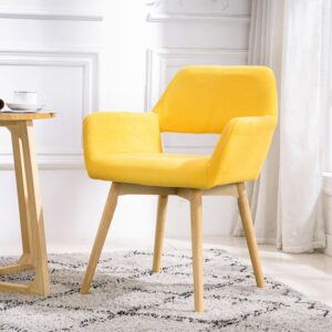 YEEFY Desk Chair No Wheels Vanity Chair Makeup Chair Comfy Accent Chair for Living Dining Room Bedroom Home Office Mid Century Modern Upholstered Arm Chair Sofa Chair (Yellow, 1)