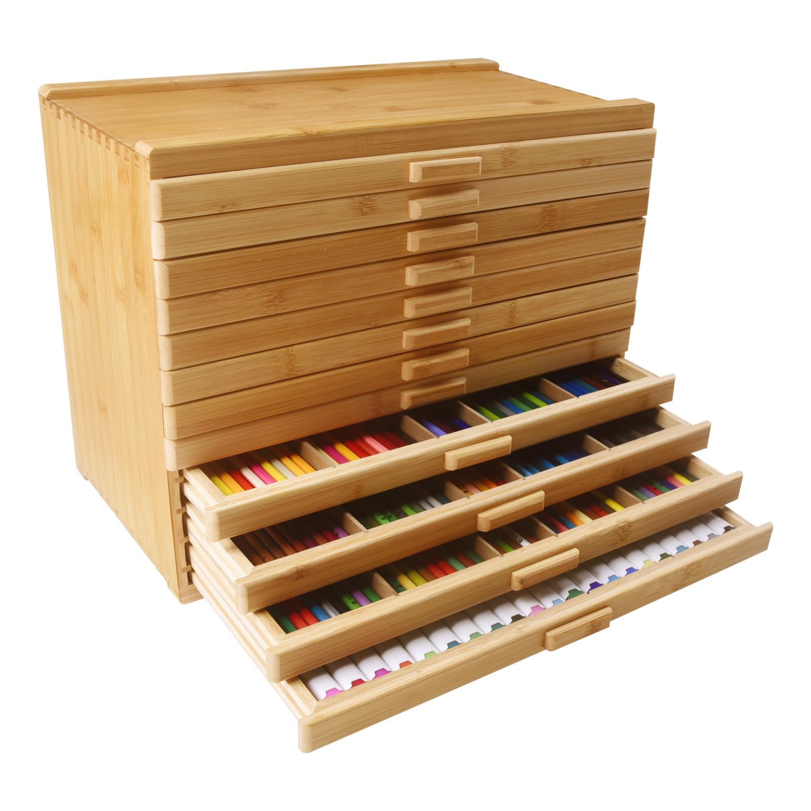 Vencer 12-Drawer Bamboo Artist Supply Storage Box - Effortlessly Organize and Store Pencils,Pens,Pastels,Markers,Brushes,and Tools with Adjustable Compartments and Generous Capacity,VAO-020