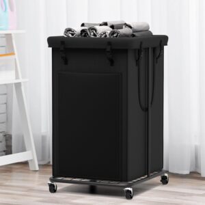 YKDIRECT 150L Large Laundry Hampers, Oxford Fabric Laundry Hampers Clothes Hampers, Metal Frame and Removable Bag Design with Wheels, Suitable for Bedroom, Bathroom, Dorm Room, Laundry Room (Black)