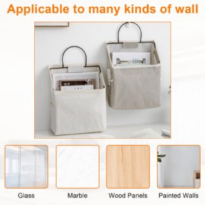 Voittozege 8 Pack Wall Hanging Storage Bag Waterproof Linen Cotton Hanging Storage Bags Wall Hanging Organizer bags with 10 Pieces Sticky Hooks for Bedroom Bathroom Kitchen