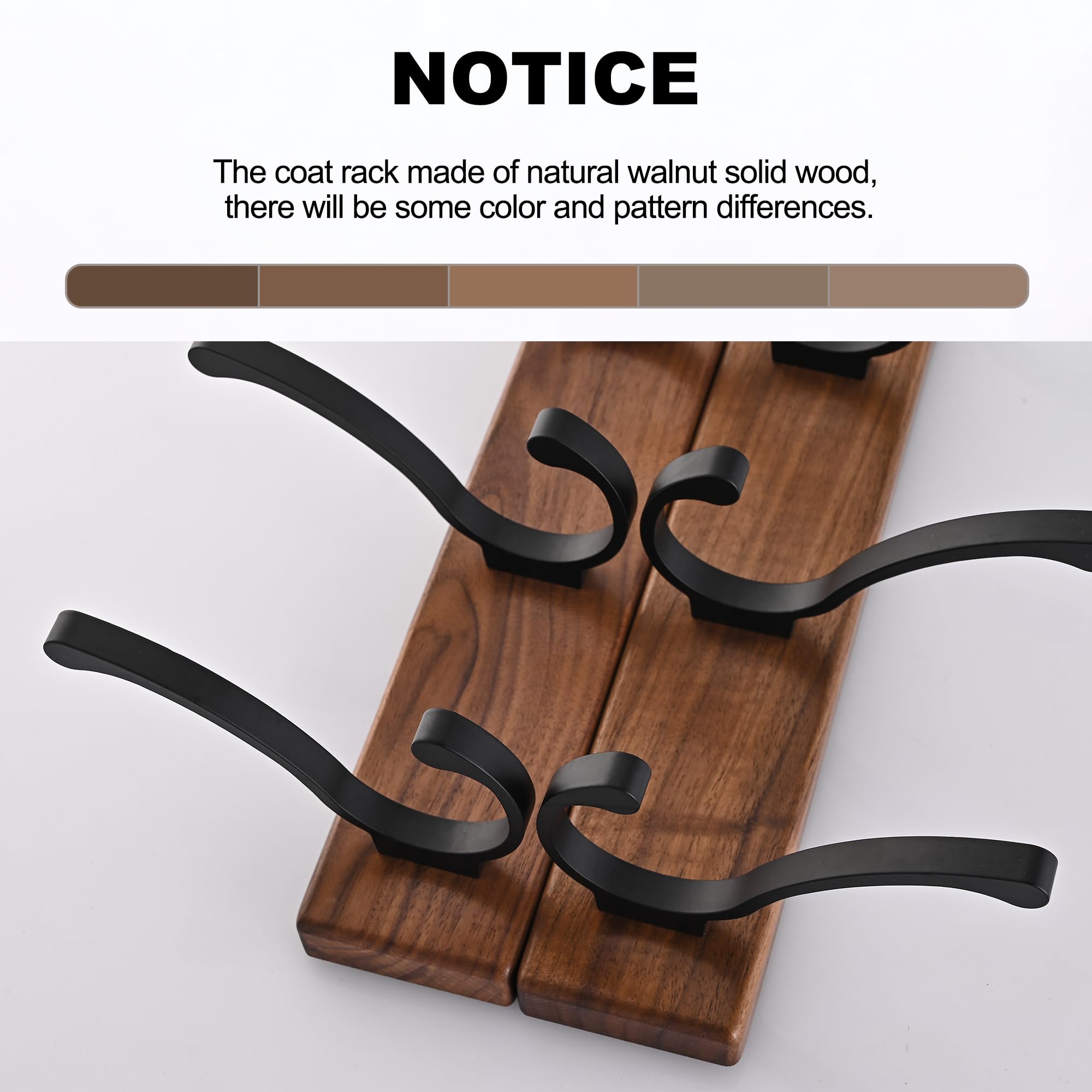 LECHYN 17.3" Small Wooden Coat Rack Wall Mount with 5 Hooks, Entryway Wall Hooks Coat Hanger for Hanging Towel Jacket Clothes Hat Backpack Shoe Purse Key Holder Multi Hook Rail by Black Walnut Wood