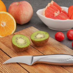 WELLSTAR 2.5 Inch Birds Beak Paring Knife, Sharp High Carbon Stainless Steel Curved Blade for Fruit and Vegetable Peeling Garnishing Cutting – Silver