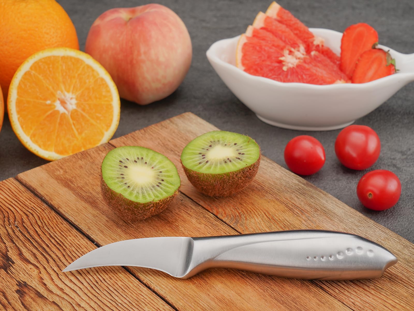 WELLSTAR 2.5 Inch Birds Beak Paring Knife, Sharp High Carbon Stainless Steel Curved Blade for Fruit and Vegetable Peeling Garnishing Cutting – Silver