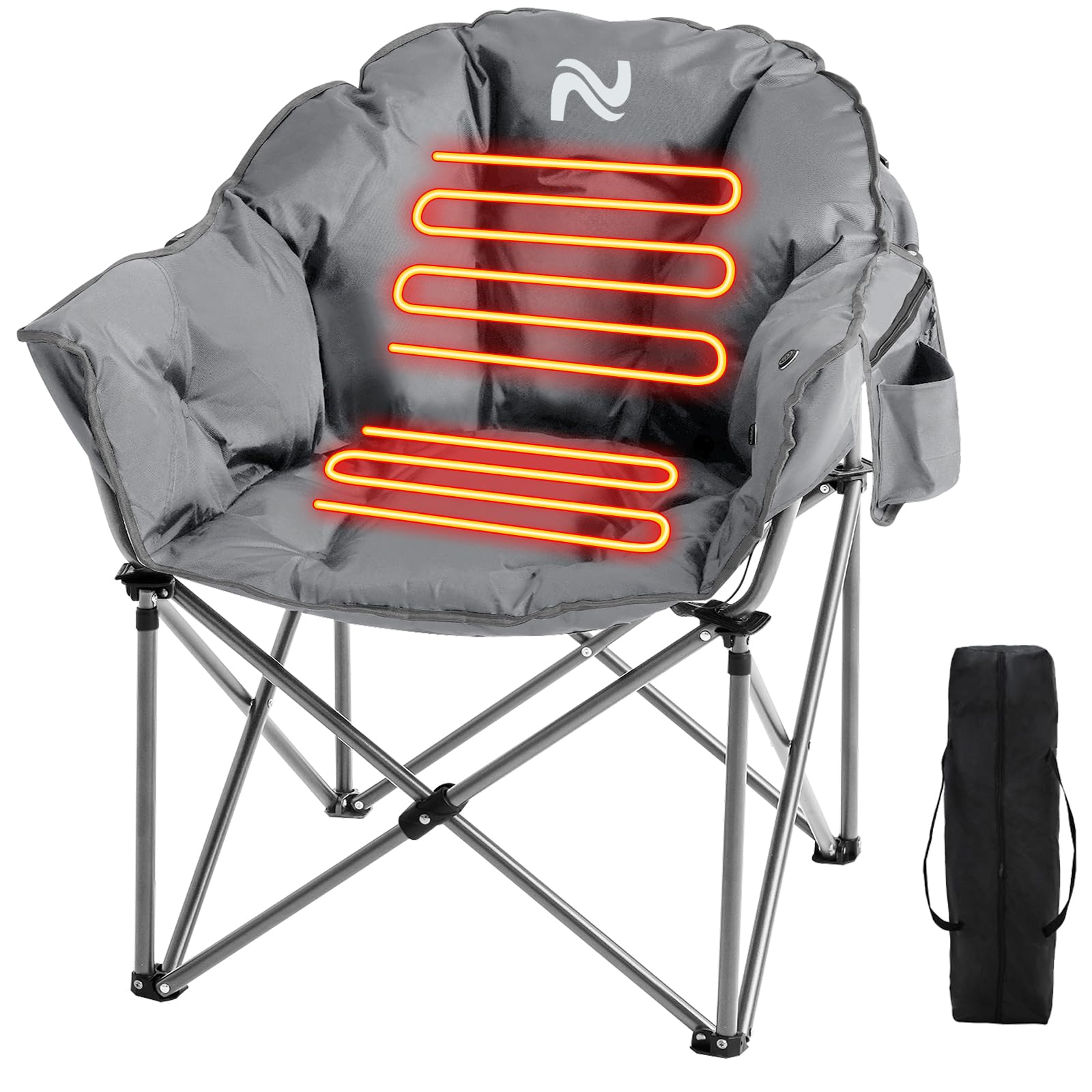 Slsy Oversized Heated Camping Chair Heats Back and Seat, Heated Portable Camp Chair with 3 Heat Levels, Heavy Duty Heated Moon Chair for Lawn, Outdoor, Picnic, Lounge Patio