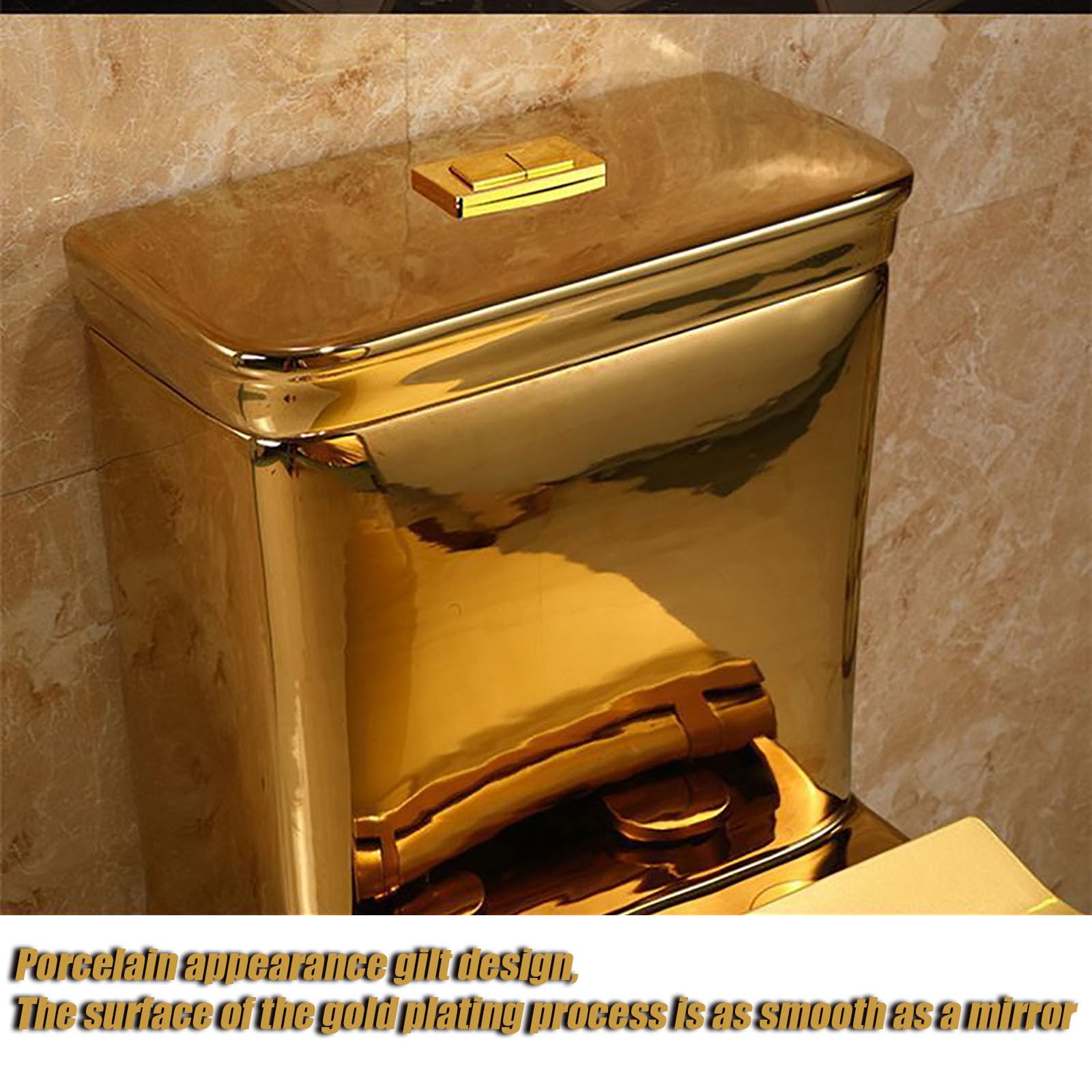 Modern Bidet Toilet One Piece Toilet, Bidet Golden Toilet Quiet Super Whirlpool, Household Creative Ceramic Toilet Gold Toilet for Hotel/Bathroom 70x60x38cm/27.6x23.6x15in A