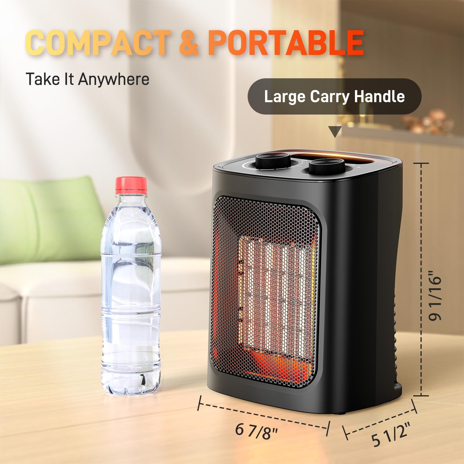 Rintuf Small Space Heater, 1500W Portable Electric Heater, Mini Ceramic Heater w/ 3 Modes, Adjustable Thermostat, Tip Overheat Protection, Quiet Desk Heater Fan for Office Room Desk Indoor Use