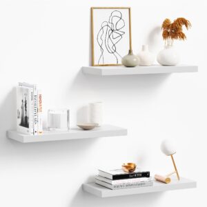 oridom floating shelves for wall, white wood wall shelf set of 3, 16" wall mounted floating shelf for kitchen, living room, bedroom, bathroom storage, book shelf for wall home decor, frame display