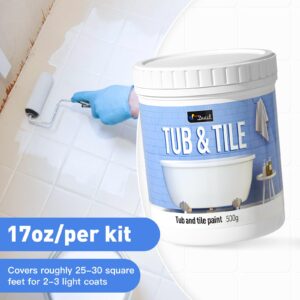 Tub and Tile Paint, Tub and Tile Refinishing Kit with Hardener, Tile Paint and Tub Refinishing Kit Bathtub Paint Water Based &Low Odor, Sink Paint for Bathroom Kitchen, Semi-Gloss White, 25-30sq.ft