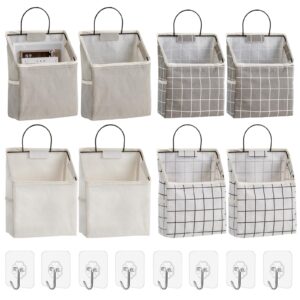 voittozege 8 pack wall hanging storage bag waterproof linen cotton hanging storage bags wall hanging organizer bags with 10 pieces sticky hooks for bedroom bathroom kitchen