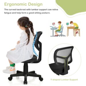 Giantex Kids Desk Chair, Low-Back Mesh Computer Chair Armless Ergonomic Office Chair with Adjustable Height, Y-Shaped Support for Teens Kids, 360° Swivel Task Chair for Home Office School (Black)